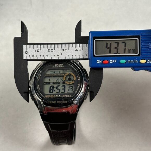 Casio Watch Men 43mm Black World Time Wave Ceptor Multi Band Digital New Battery - Picture 10 of 11